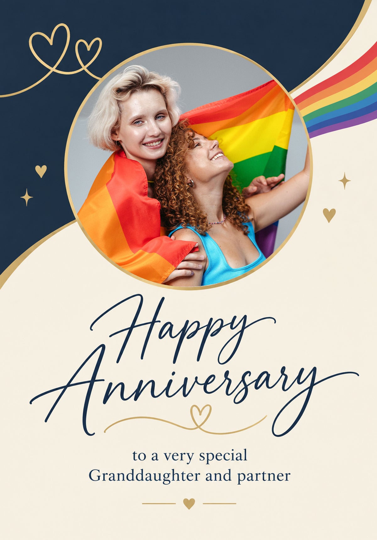 Rainbow Hearts Granddaughter and Partner Photo Upload Anniversary Card