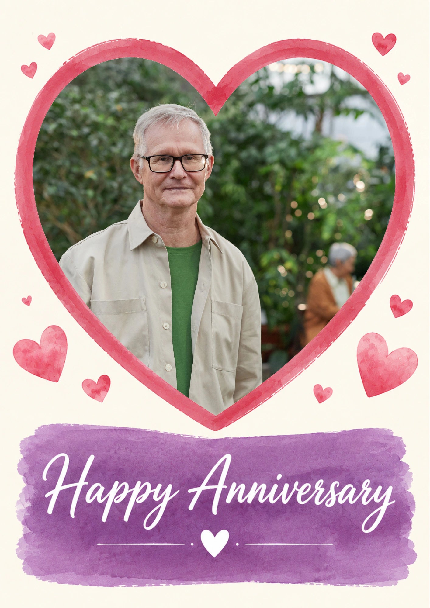 Watercolour Hearts Photo Upload Anniversary Card for Him