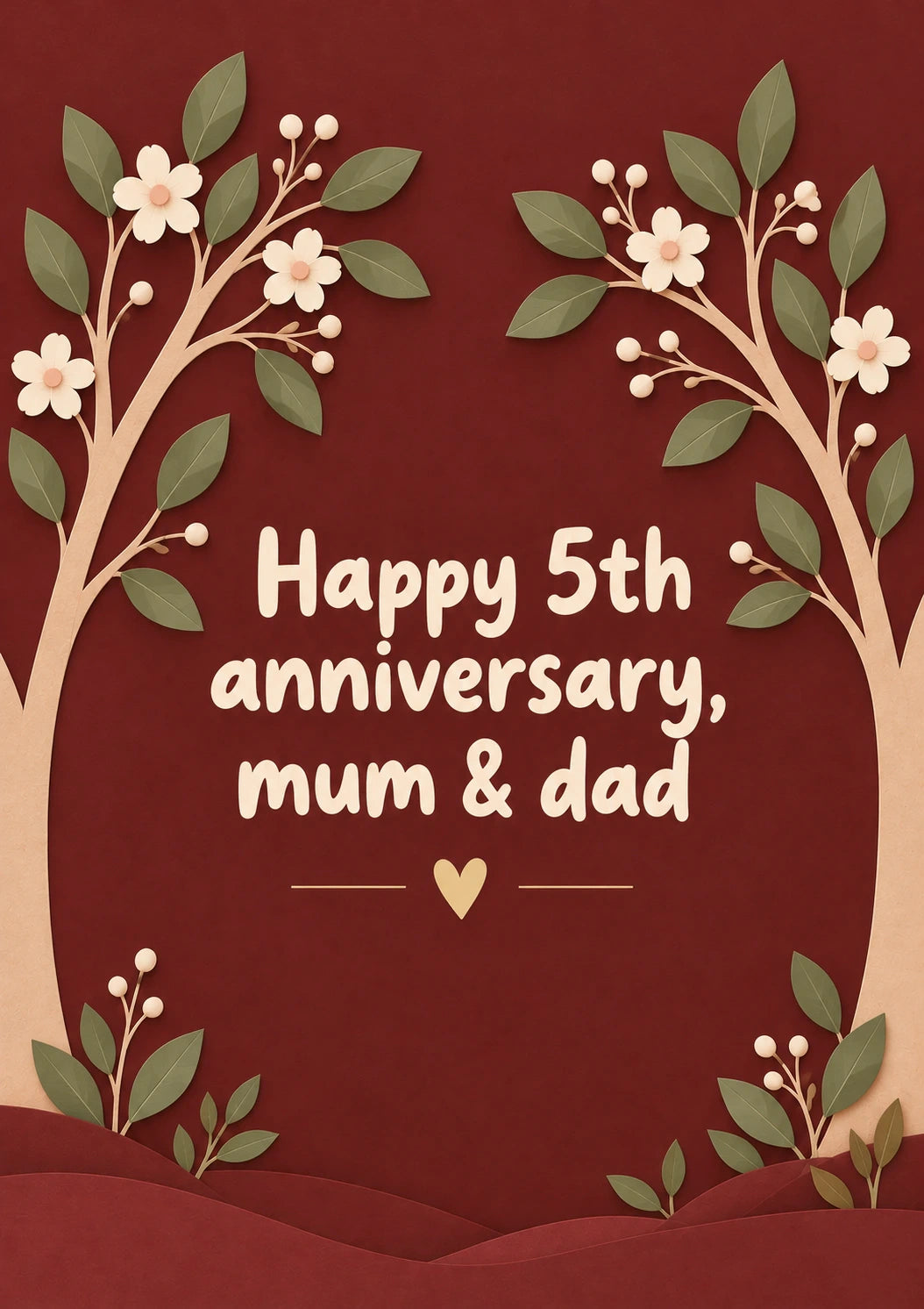 Floral Trees Happy 5th Anniversary Card for Mum and Dad