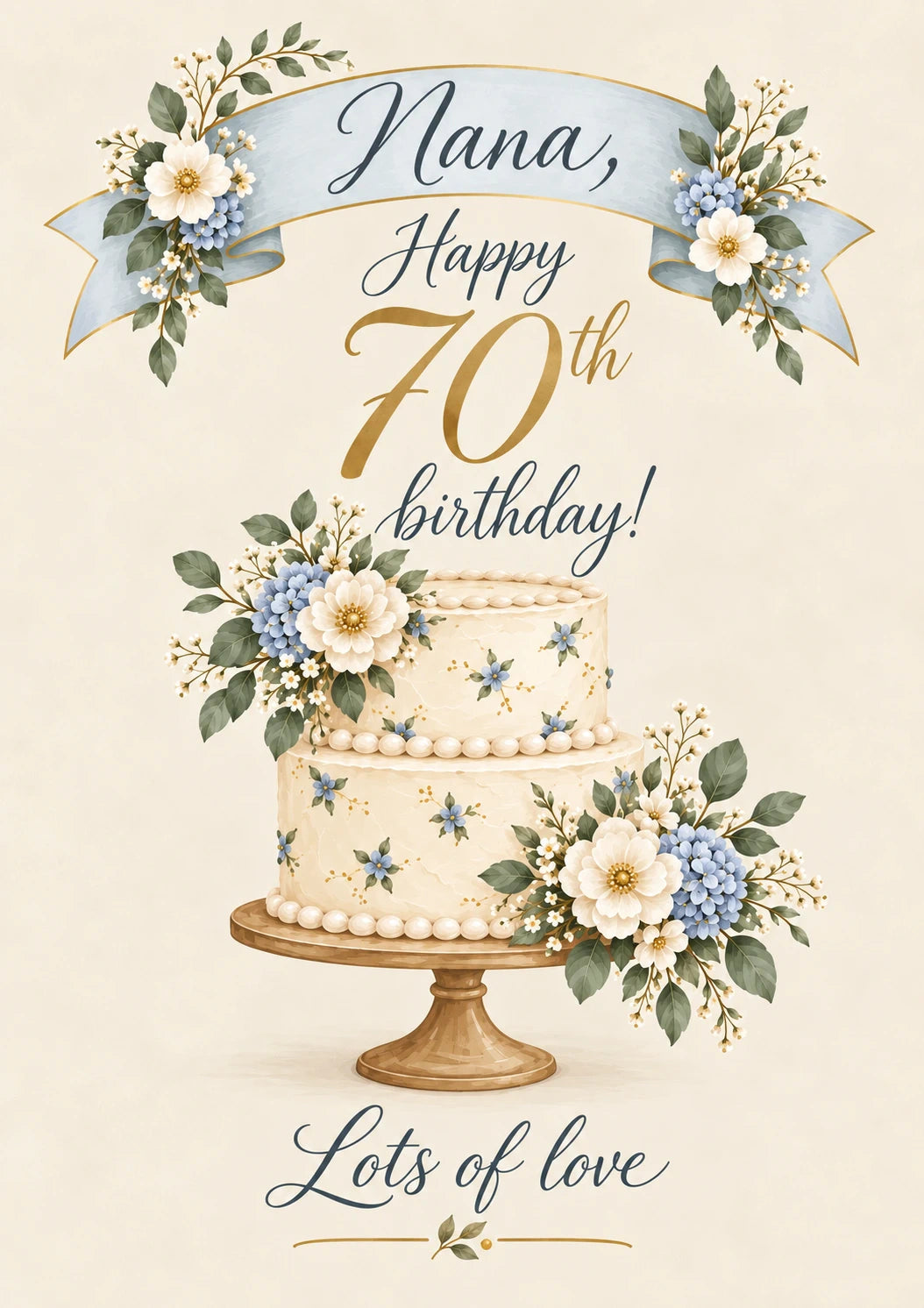 Elegant Floral Cake Nana 70th Birthday Card for Her