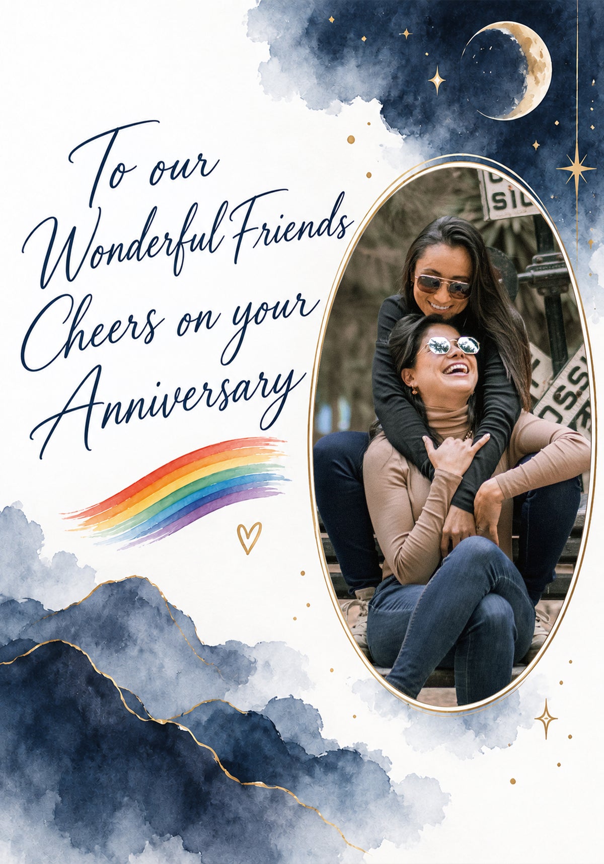 Celestial Rainbow Cheers Photo Upload Anniversary Card