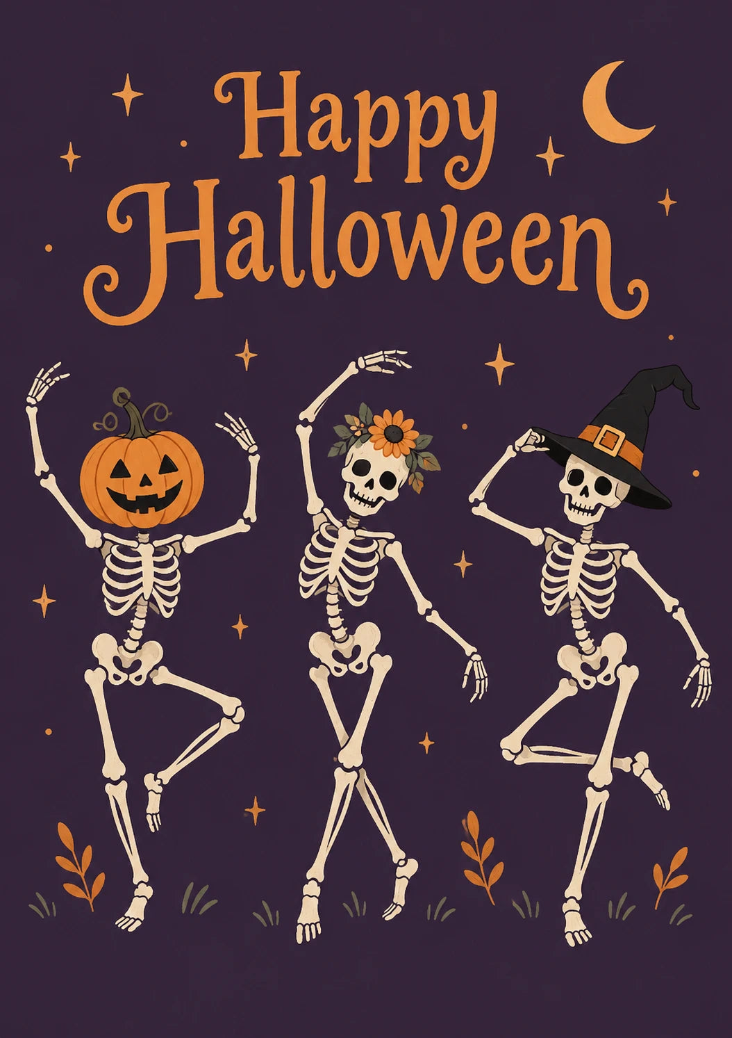 Funny Dancing Skeletons Halloween Card for Her