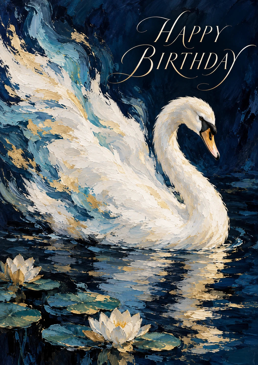 Elegant Swan and Water Lily Birthday Card for Her