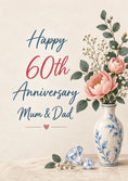 Load image into Gallery viewer, Diamond Floral Vase Mum & Dad 60th Anniversary Card
