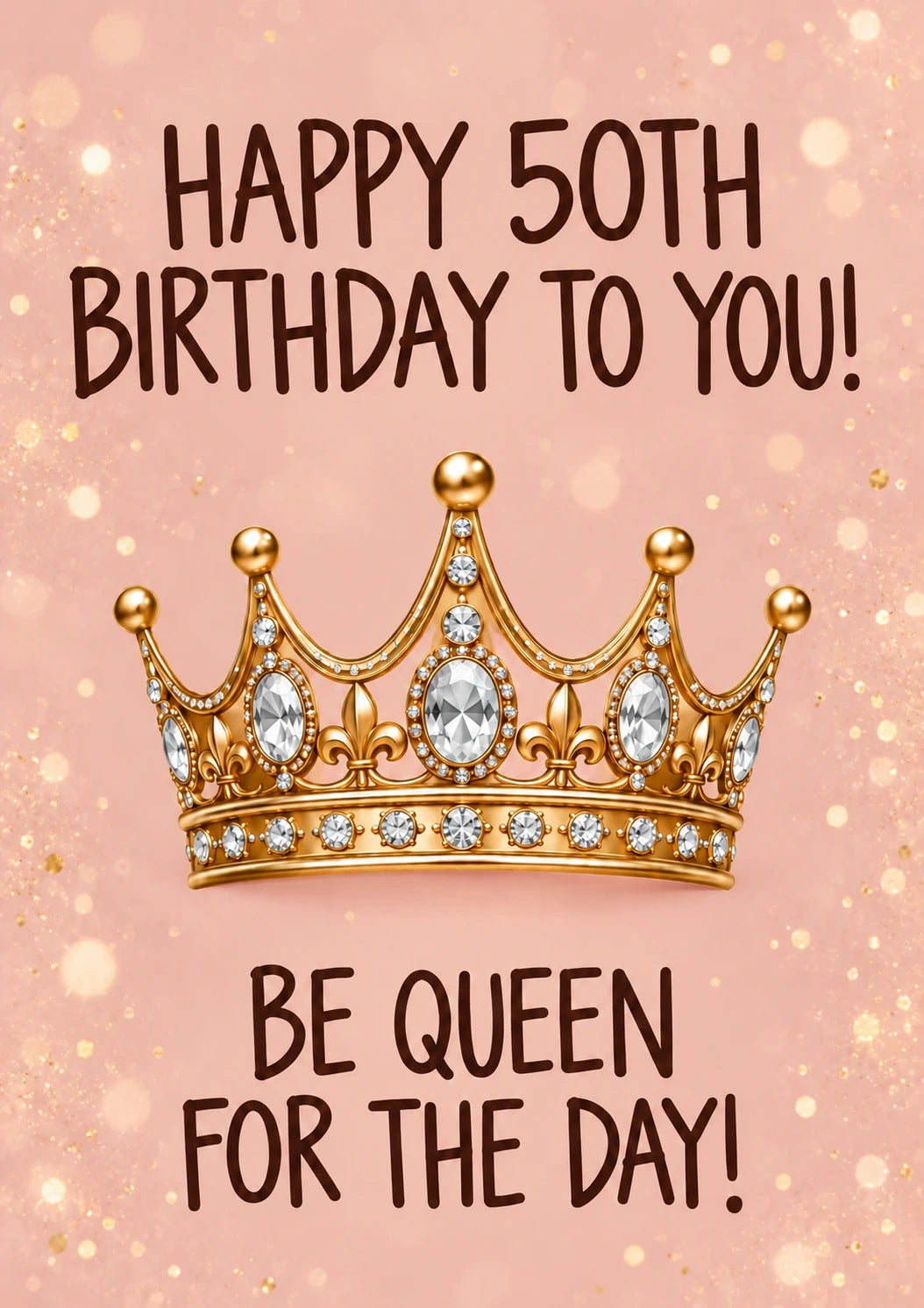 Gold Crown Queen for the Day 50th Birthday Card for Her