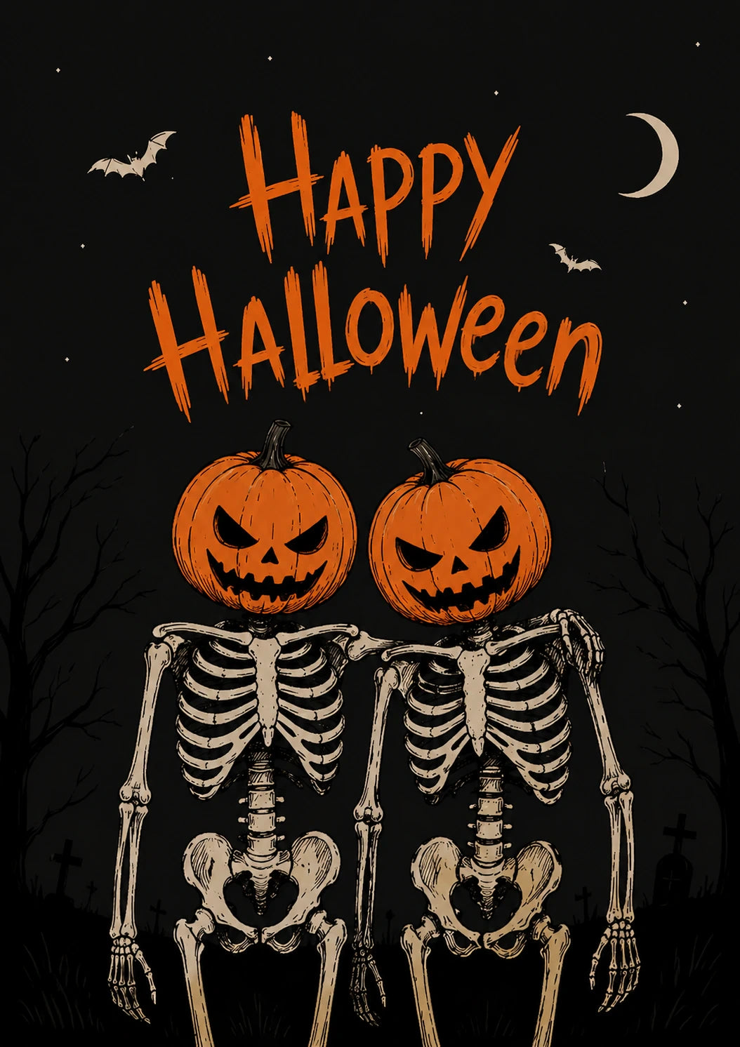 Funny Pumpkin Head Skeletons Halloween Card
