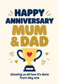 Load image into Gallery viewer, Trophy Heart Mum and Dad Happy Anniversary Card
