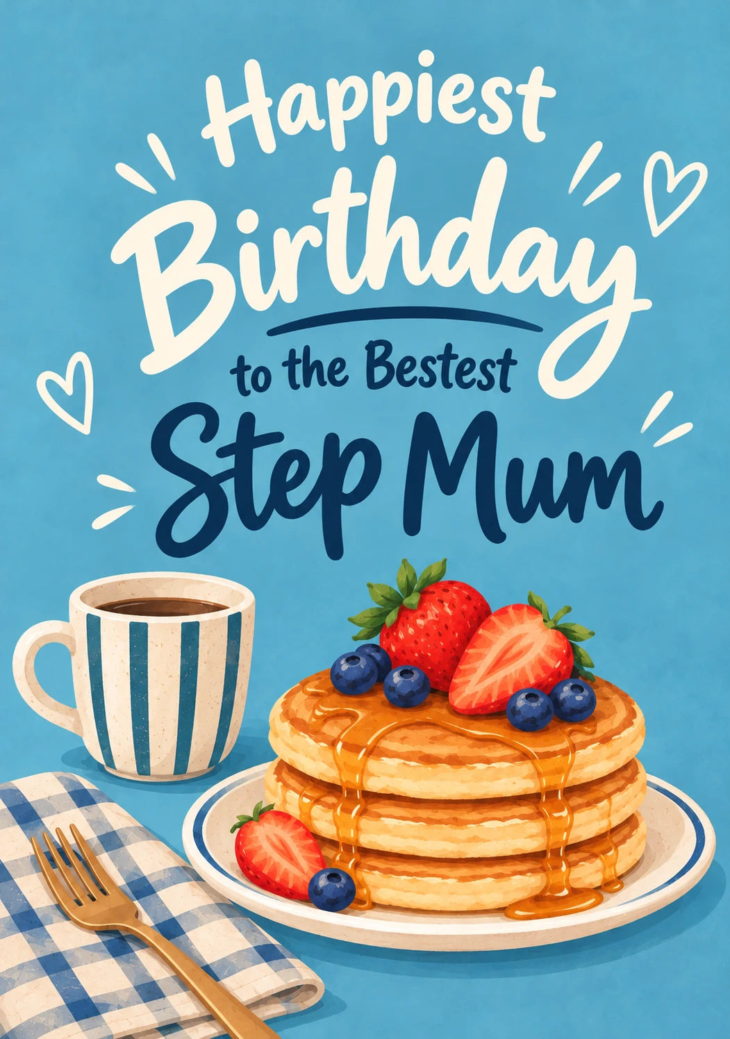 Pancake Stack Breakfast Birthday Card for Step Mum