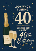Load image into Gallery viewer, Champagne Cheers Look Who's Turning 40th Birthday Card
