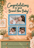 Load image into Gallery viewer, Triple Blue Frame Photo Upload New Baby Card for Daughter
