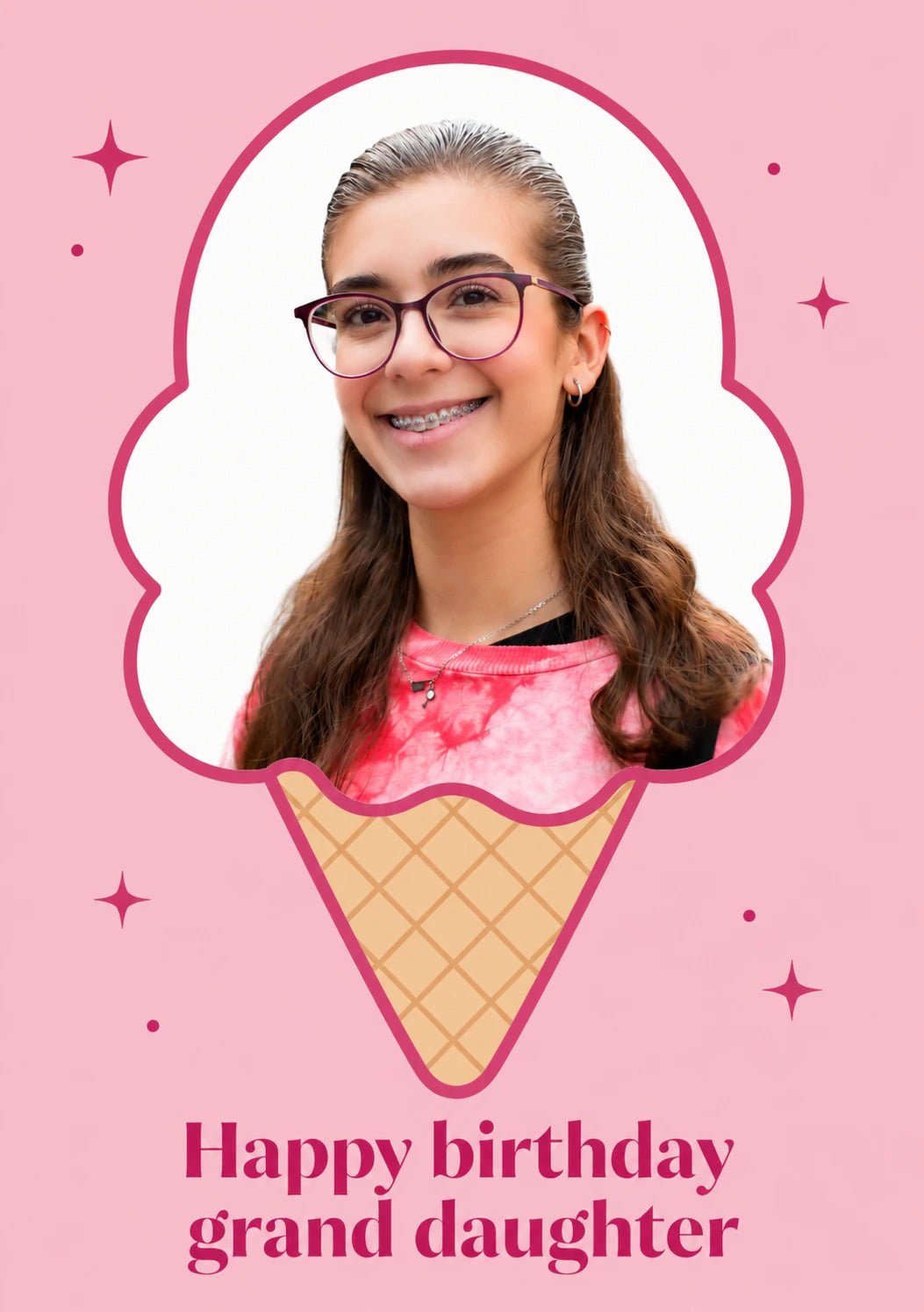Pink Ice Cream Cone Photo Upload Birthday Card for Her