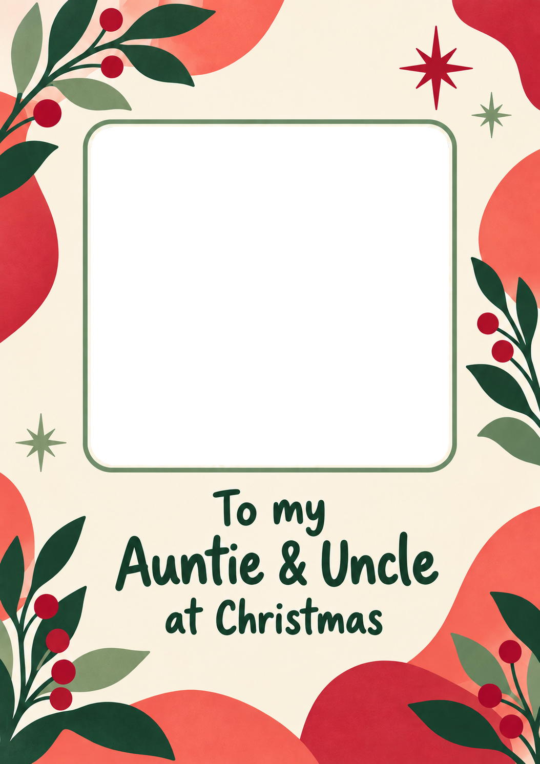 Festive Holly Berries Photo Upload Christmas Card for Auntie