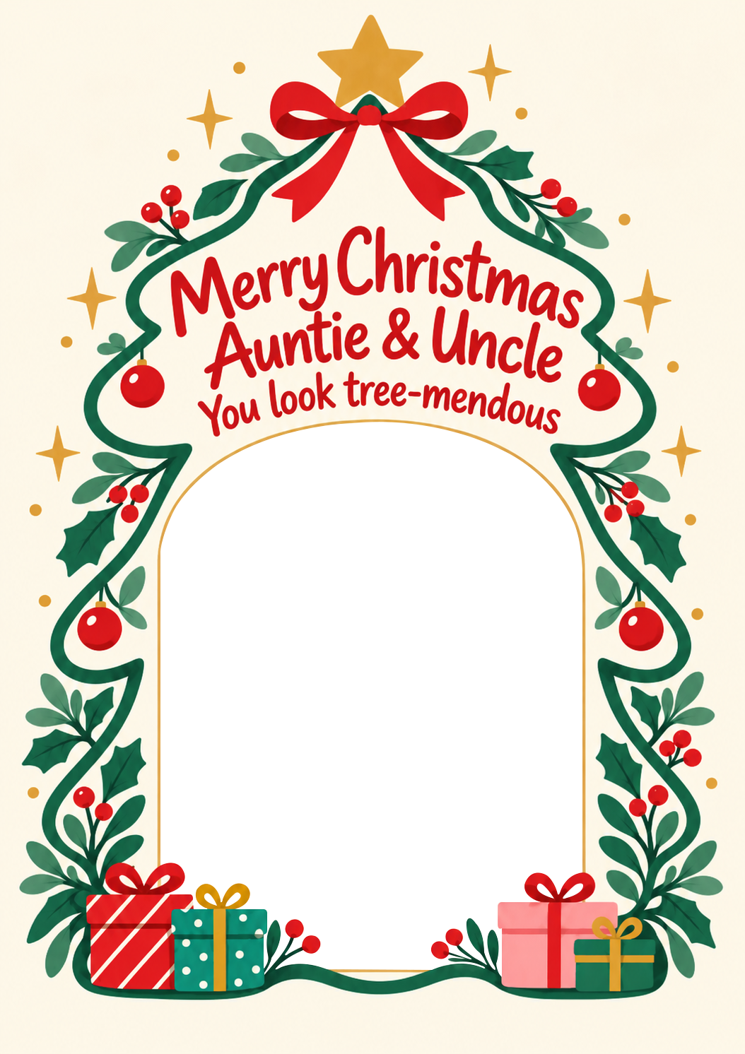 Funny Tree-Mendous Floral Christmas Card for Auntie & Uncle