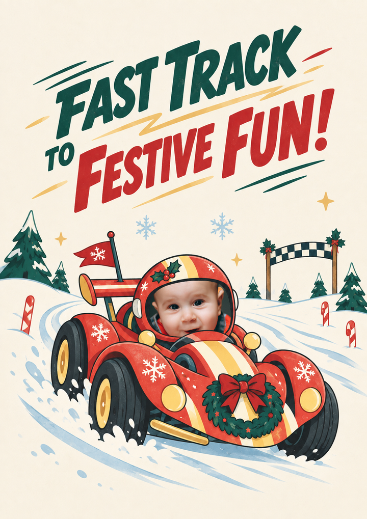 Fast Track Festive Fun Racing Photo Upload Christmas Card