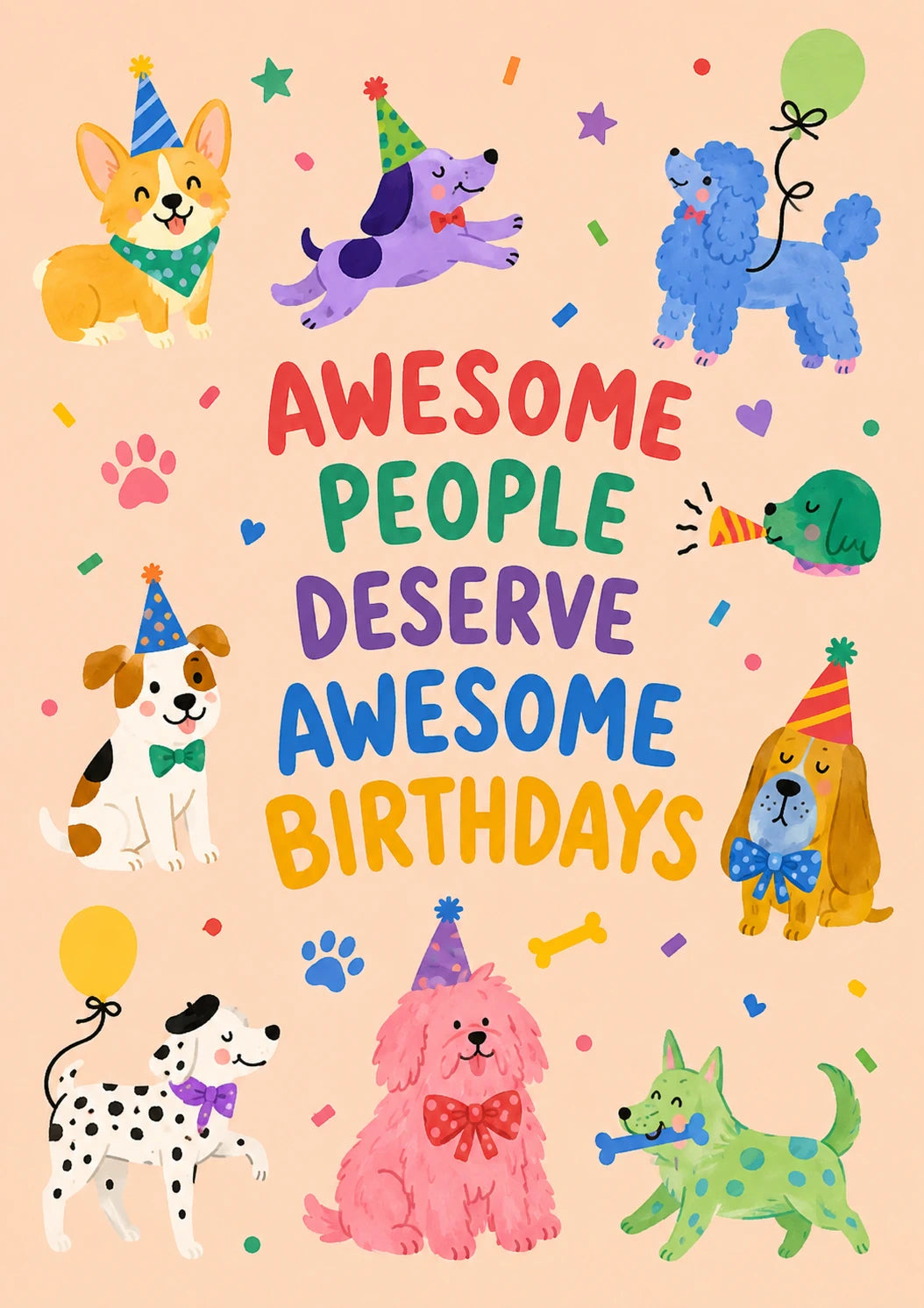 Cute Party Dogs Awesome People 8th Birthday Card
