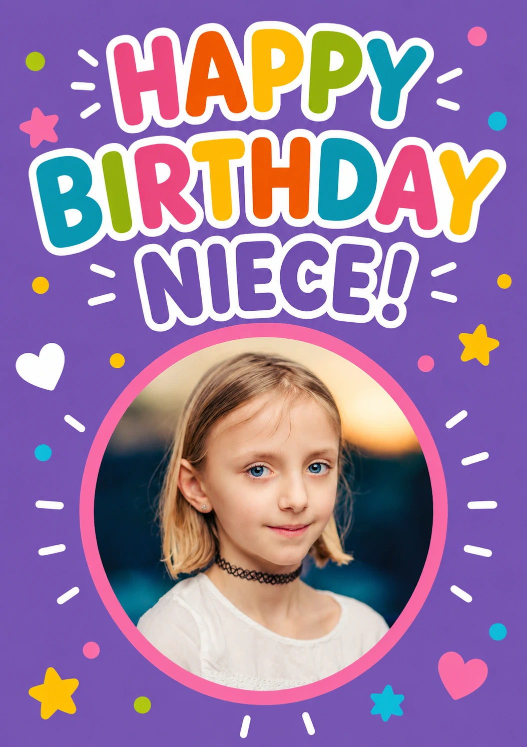 Happy Birthday Niece Rainbow Text Photo Upload Birthday Card for Her