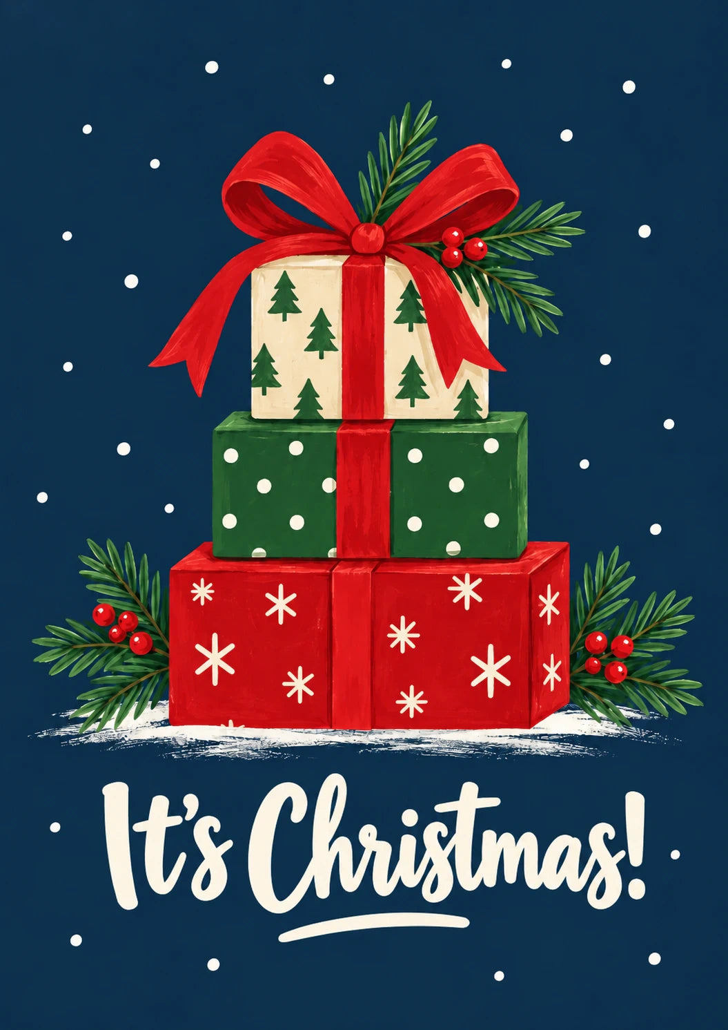 Stacked Gift Boxes Illustrated Christmas Card