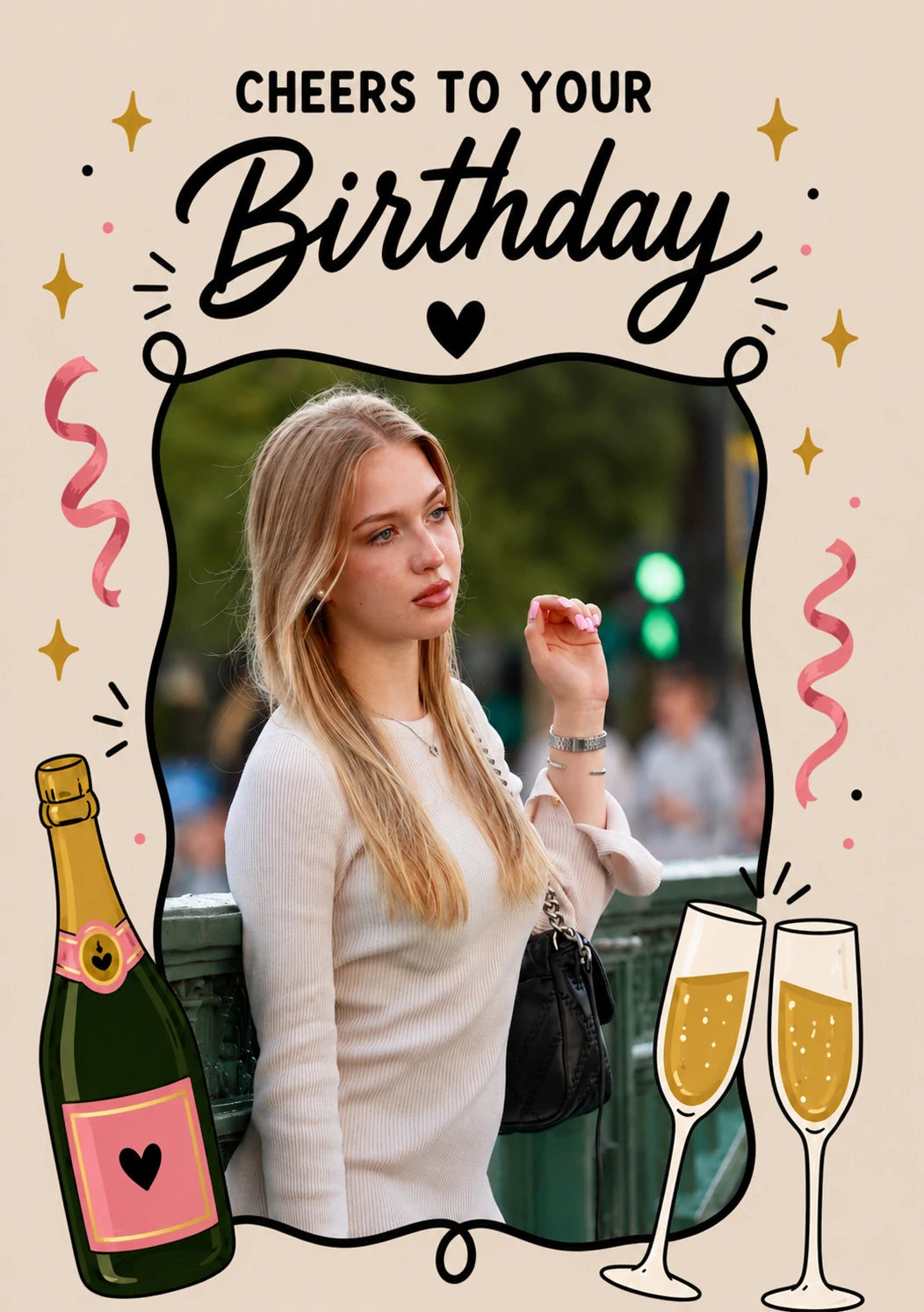 Cheers To Your Birthday Champagne Photo Upload Birthday Card for Her