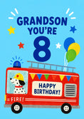 Load image into Gallery viewer, Dalmatian Fire Engine 8th Birthday Card for Him

