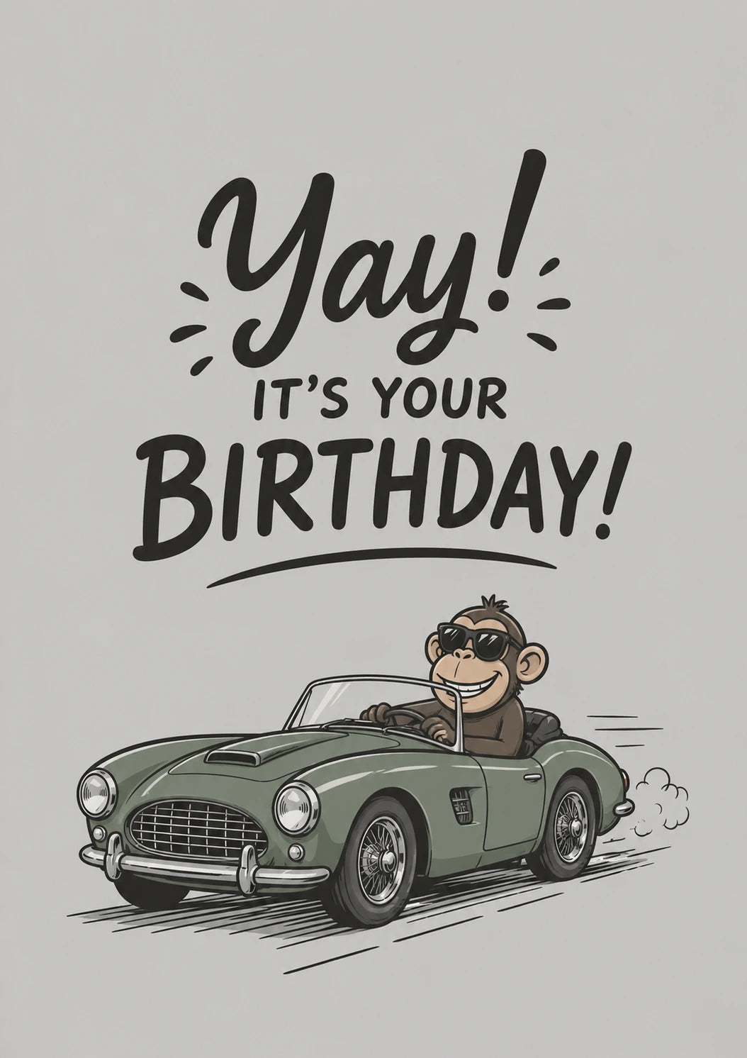 Funny Cool Monkey Sports Car 70th Birthday Card for Him