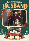 Load image into Gallery viewer, Cute Penguins Sharing Scarf Photo Upload Christmas Card for Him
