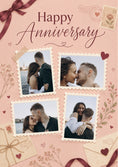Load image into Gallery viewer, Vintage Stamp Collage 4 Photo Upload Anniversary Card
