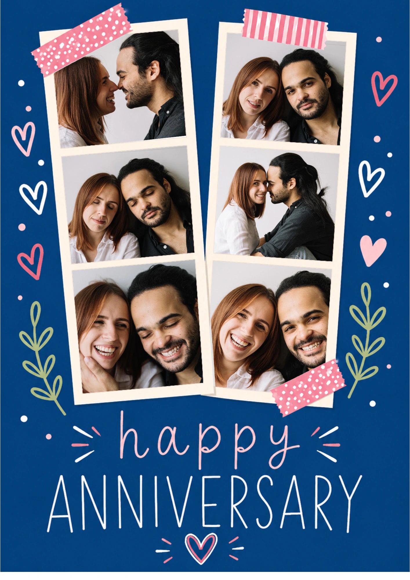 Polaroid Strip Hearts Photo Upload Anniversary Card