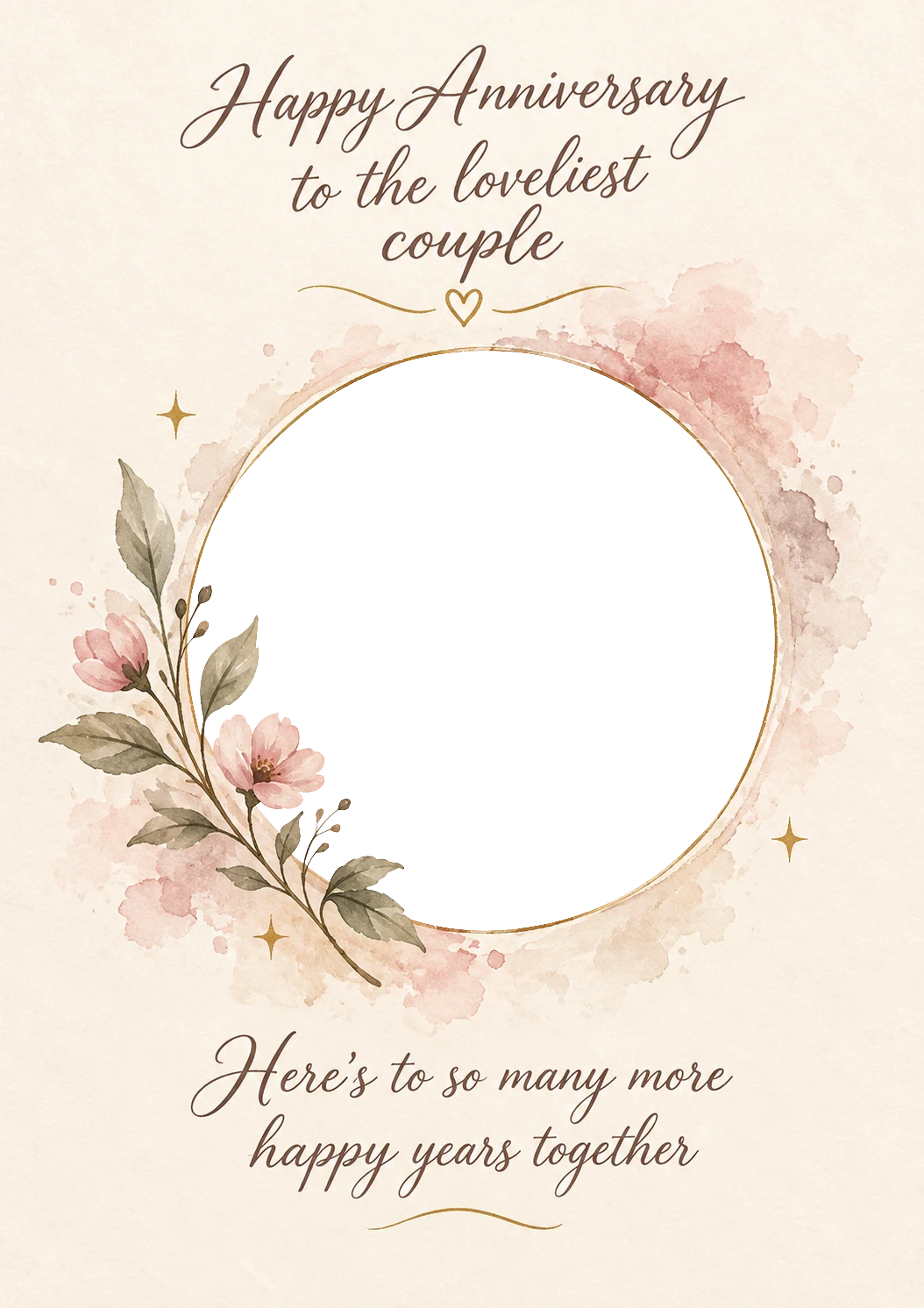 Blush Floral Frame Photo Upload Anniversary Card