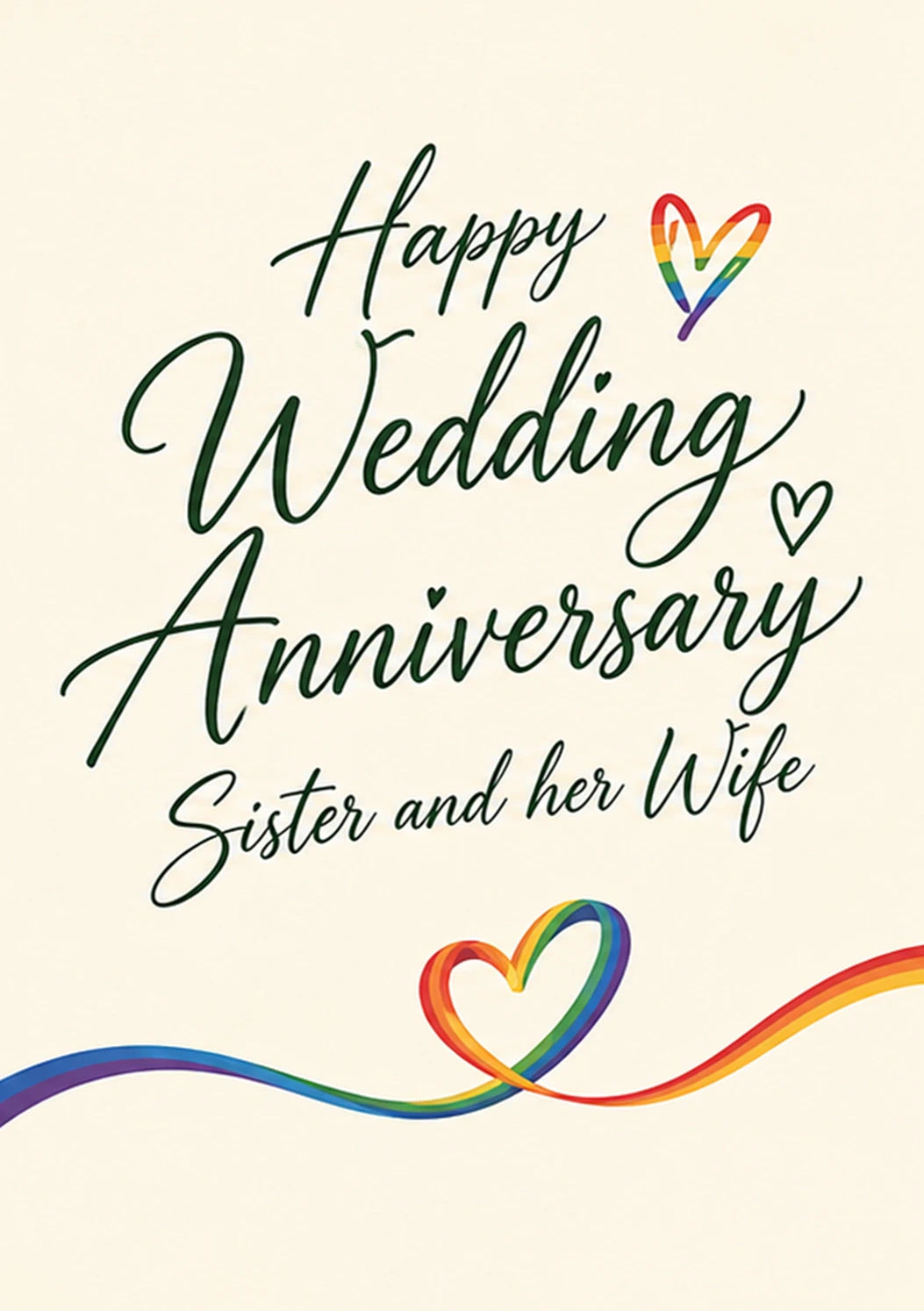 Rainbow Heart LGBTQ+ Sister Wedding Anniversary Card
