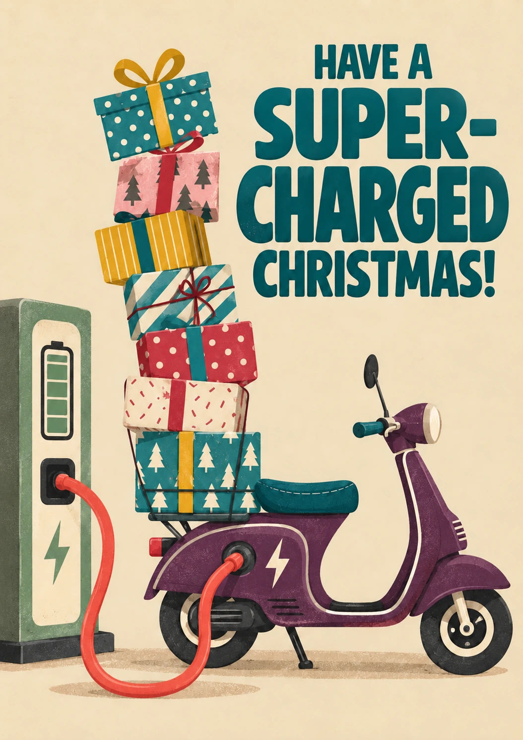 Funny Electric Scooter Gifts Supercharged Christmas Card