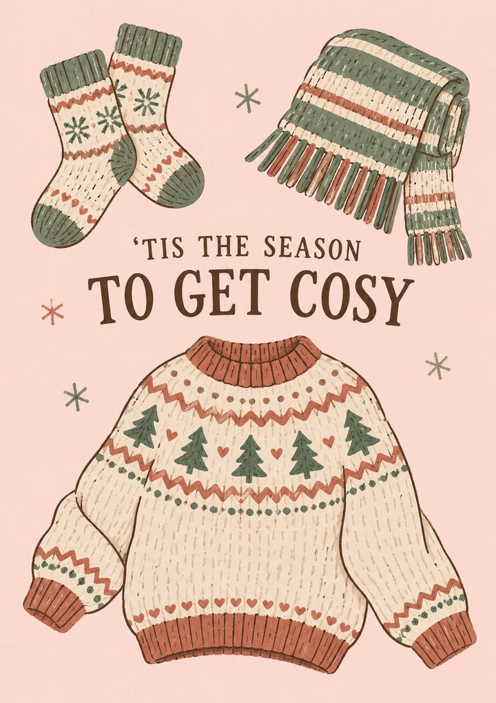 Cosy Knit Socks Scarf and Jumper Christmas Card for Her