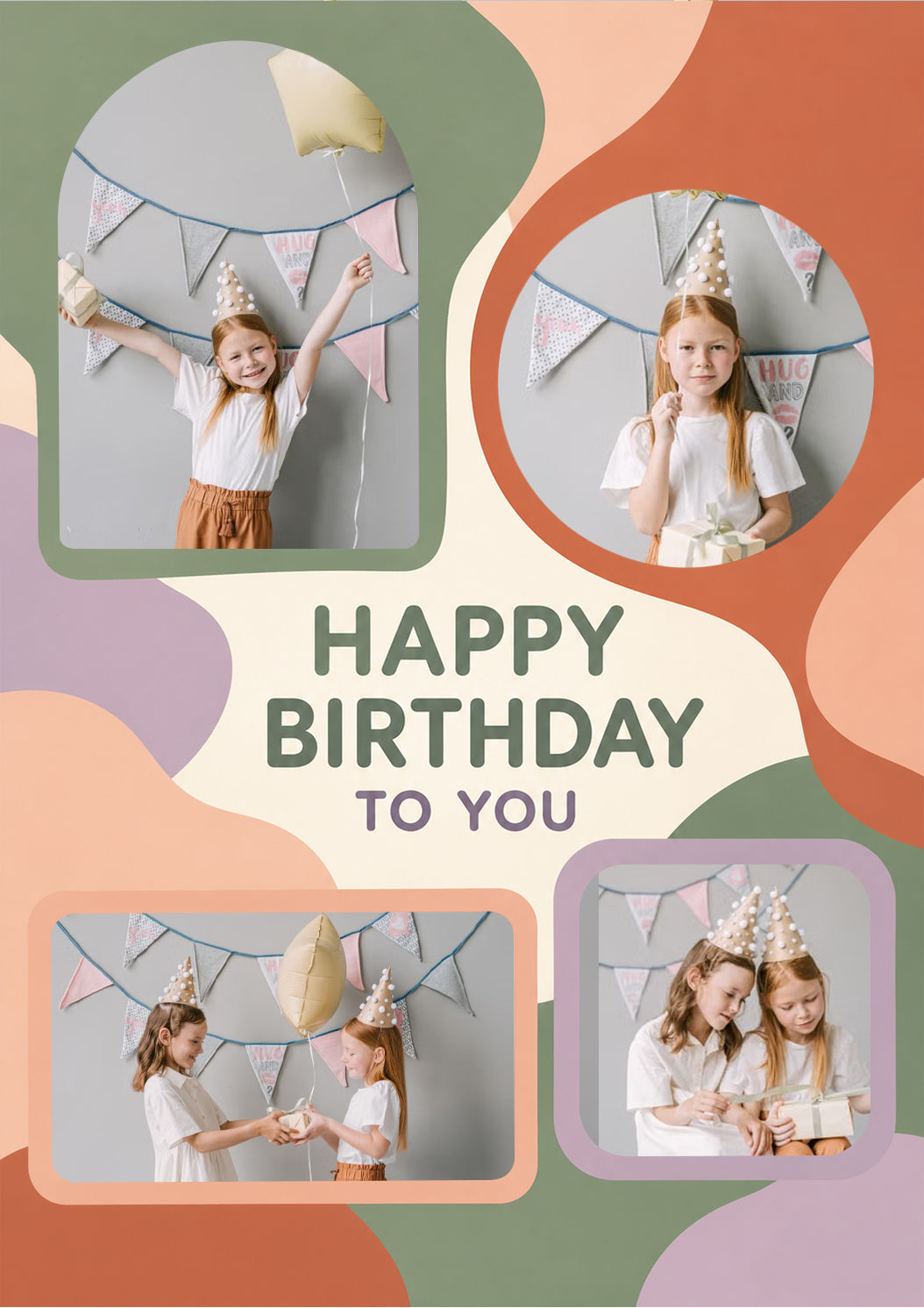 Boho Abstract Shapes Photo Upload Birthday Card