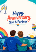 Load image into Gallery viewer, Rainbow Heart Two Men Happy Anniversary Card for Son

