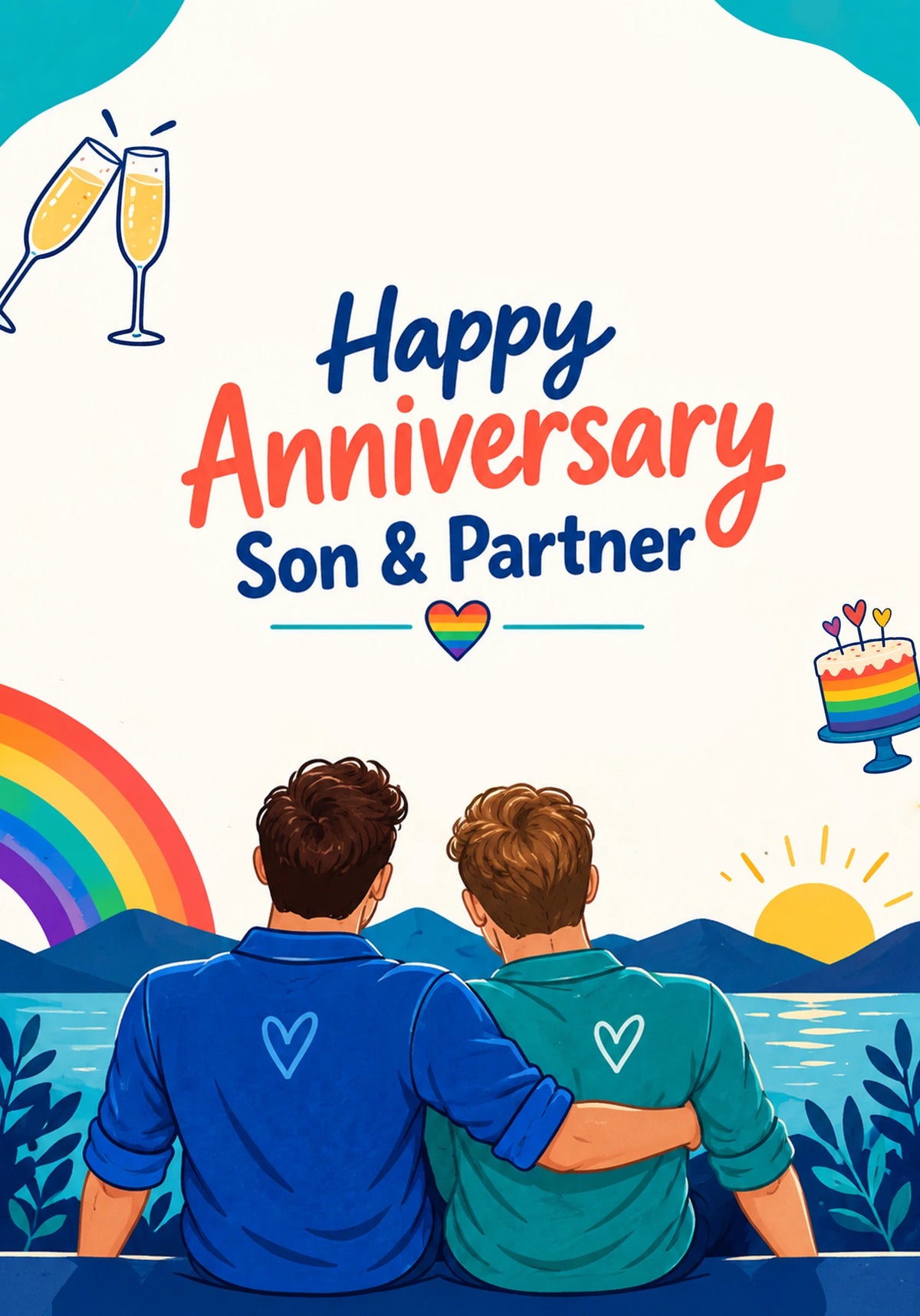 Rainbow Heart Two Men Happy Anniversary Card for Son