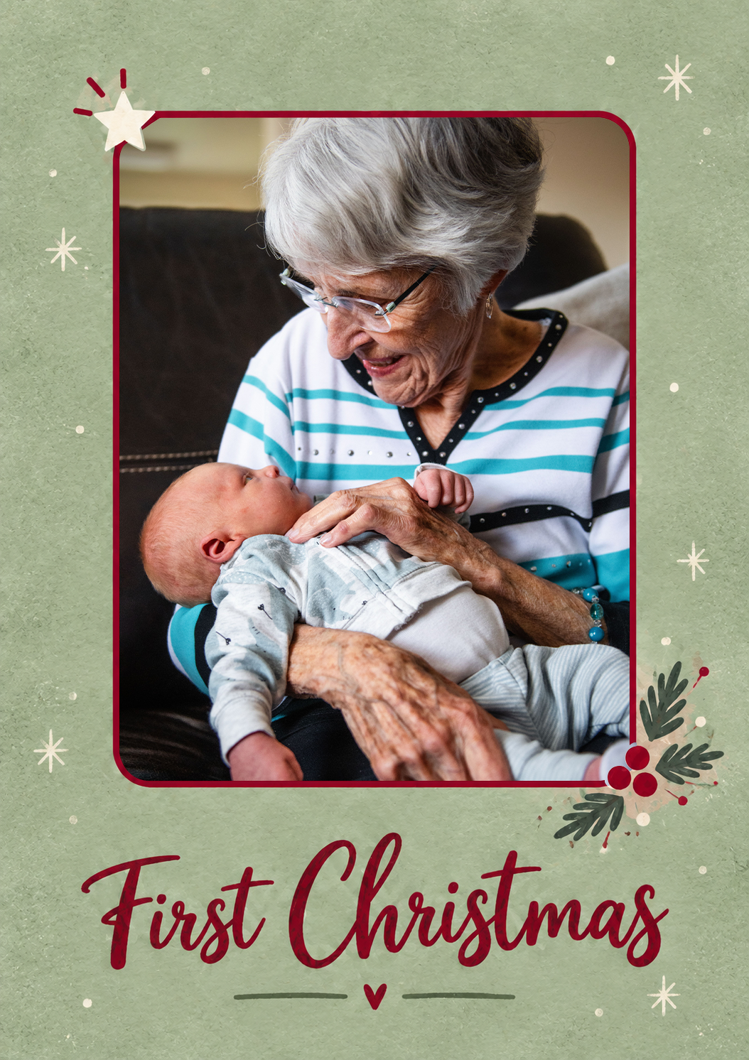 First Christmas Holly Star Photo Upload Christmas Card