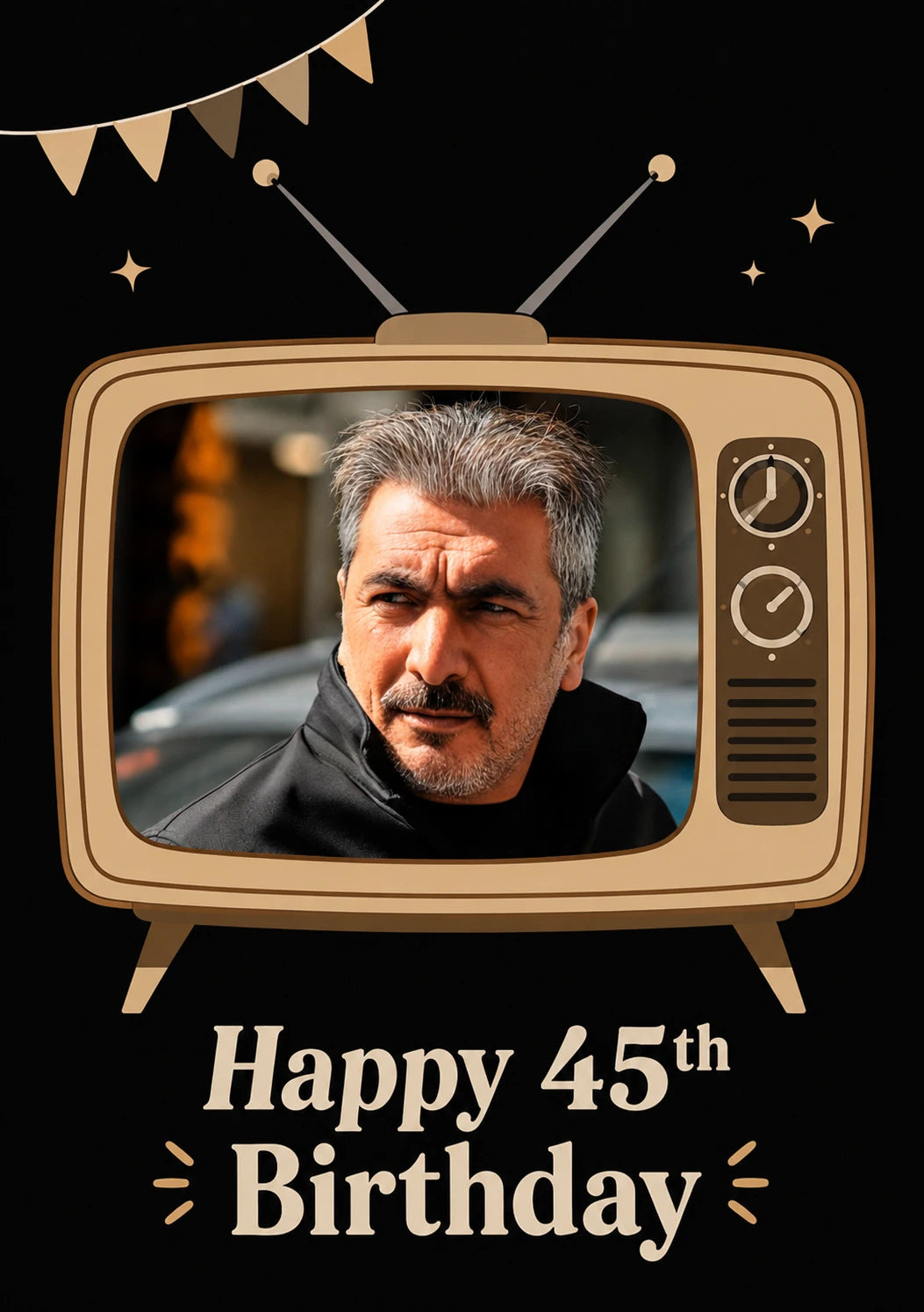 Retro TV Set Photo Upload 45th Birthday Card for Him