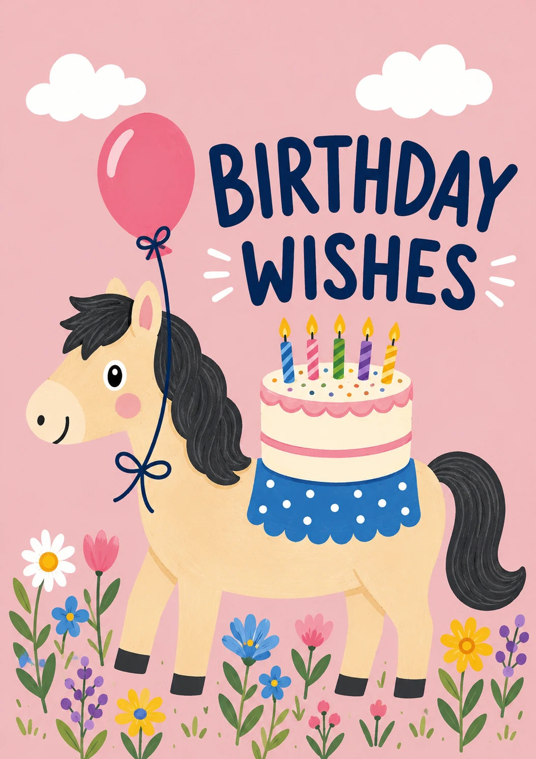 Cute Horse and Cake 6th Birthday Card for Her