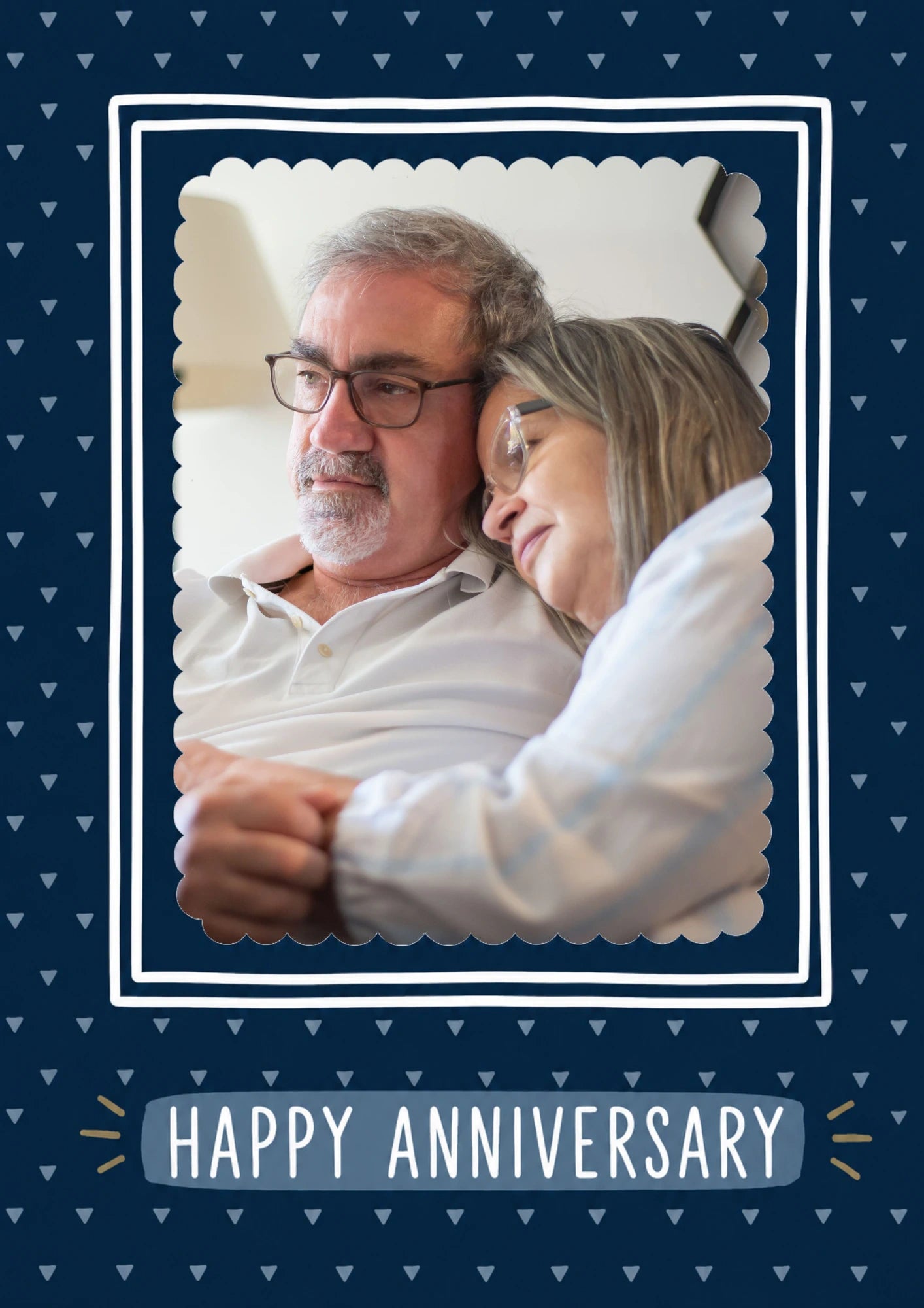 Navy Triangle Pattern Photo Upload Anniversary Card