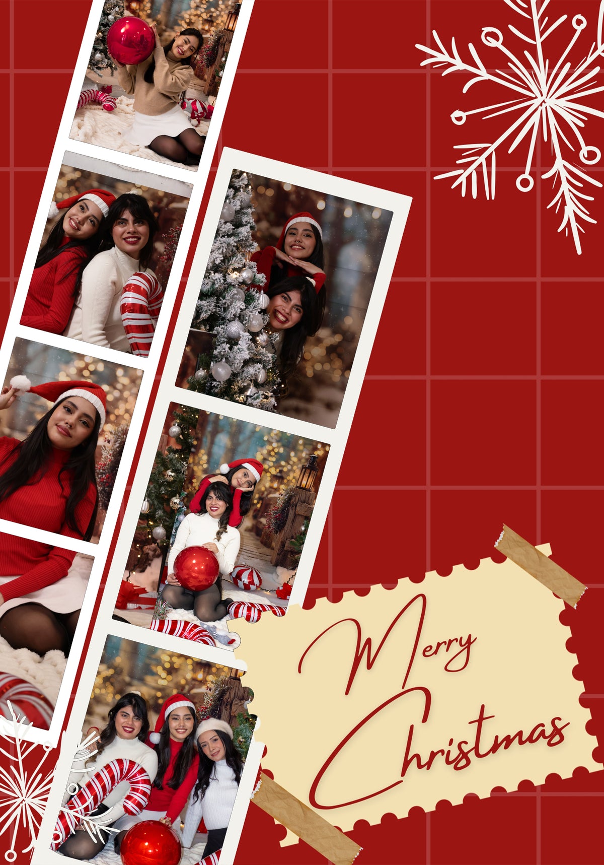 Red Photobooth Strip Photo Upload Christmas Card