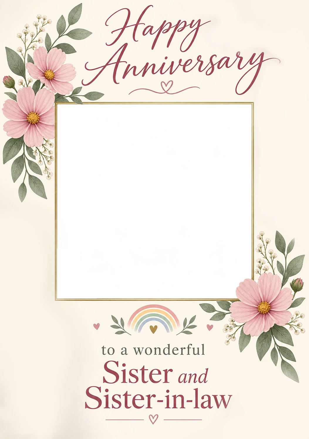 Pink Floral Sister and Sister-in-Law Photo Upload Anniversary Card