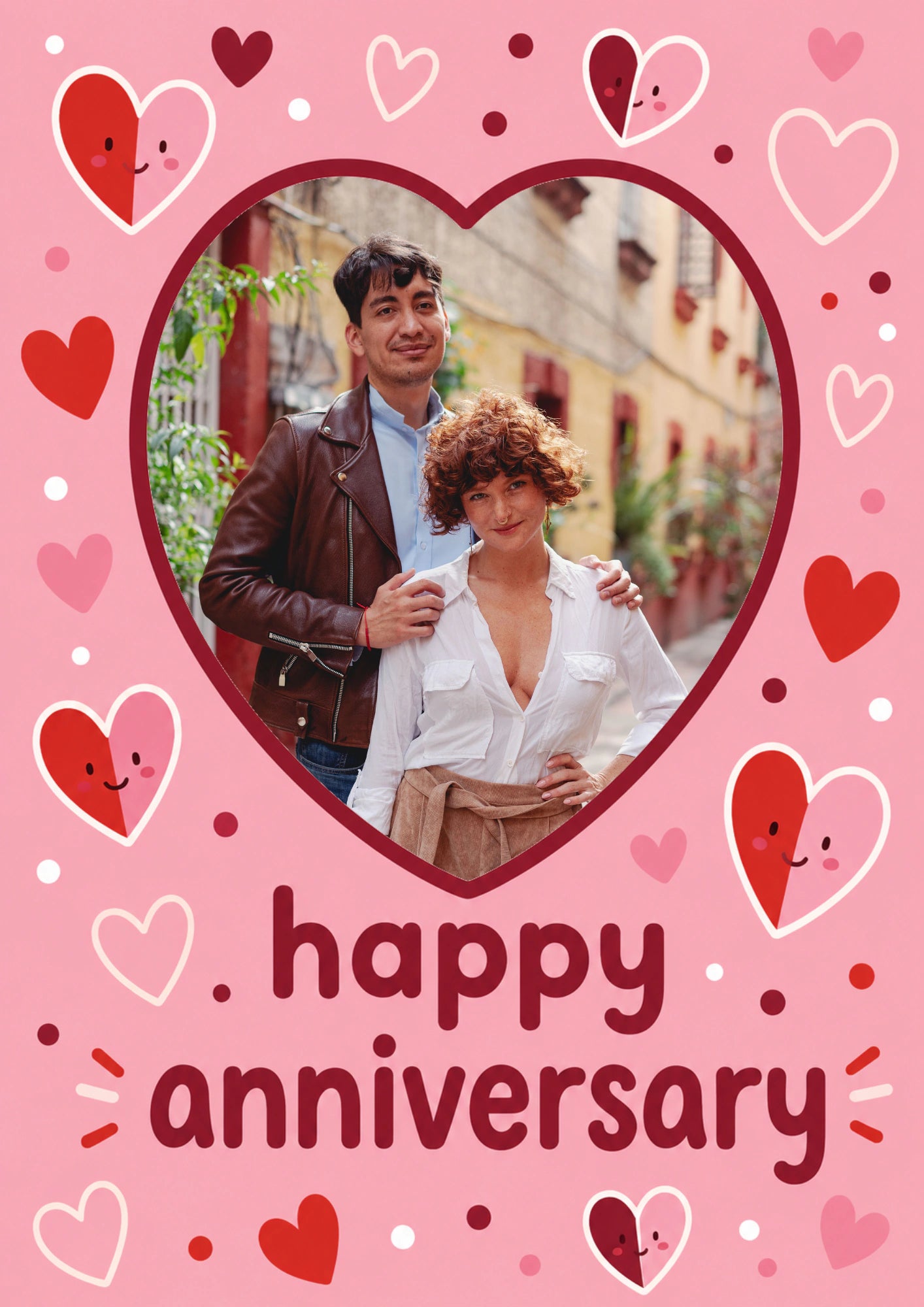 Cute Smiley Hearts Photo Upload Anniversary Card