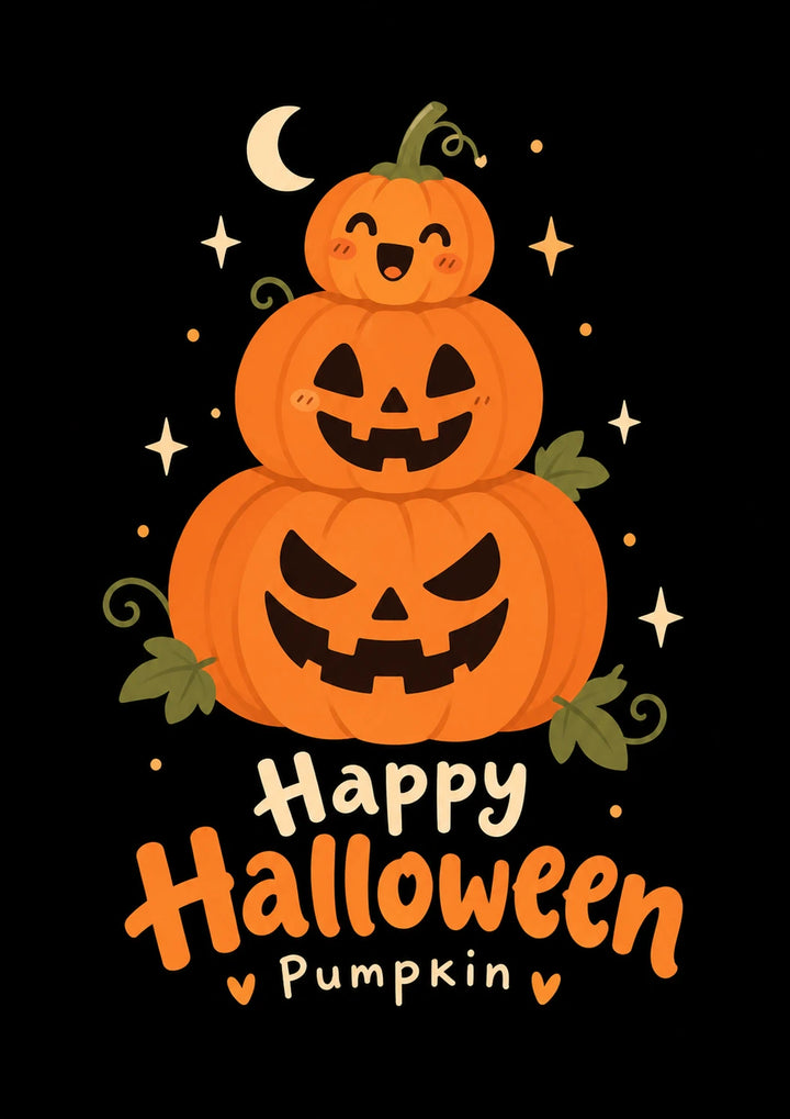 Cute Stacked Jack-O-Lantern Pumpkin Halloween Card