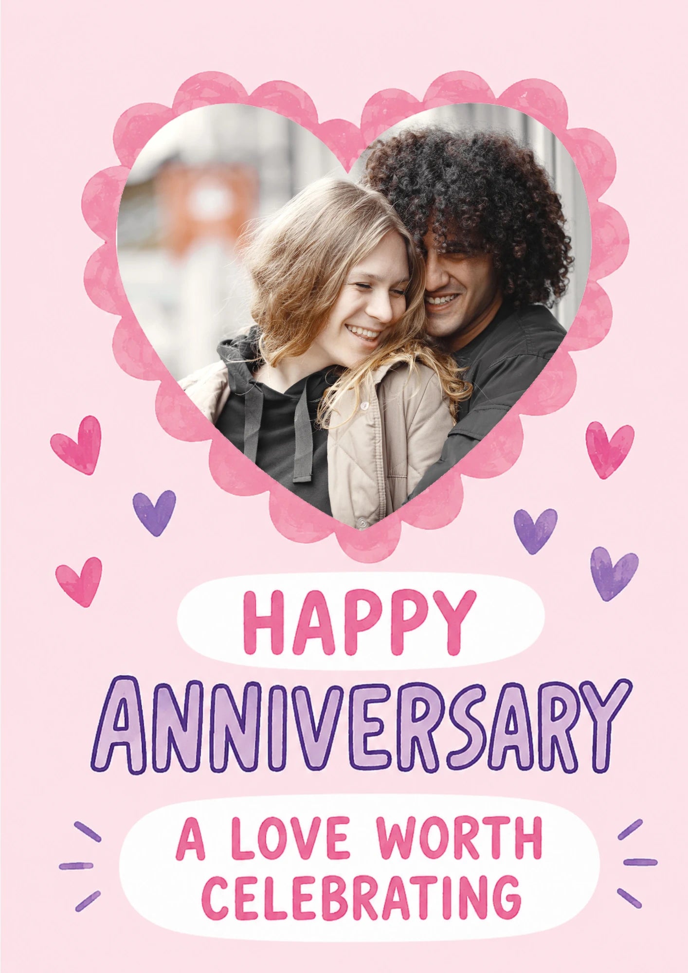 Watercolour Hearts A Love Worth Celebrating Photo Upload Anniversary Card
