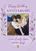 Load image into Gallery viewer, Purple Floral Sister and Her Wife Photo Upload Anniversary Card
