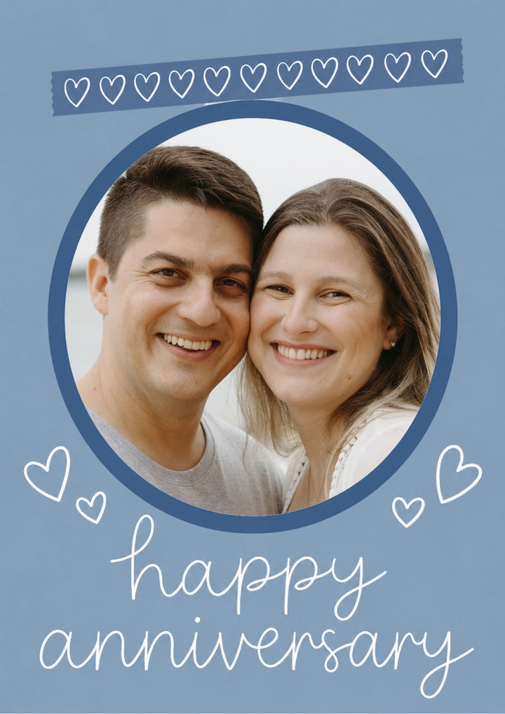 Blue Hearts Washi Tape Photo Upload Anniversary Card