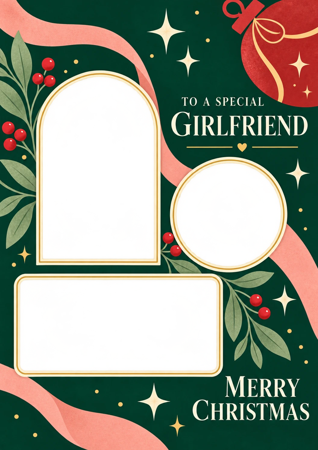 Special Girlfriend Green Floral Photo Upload Christmas Card for Her