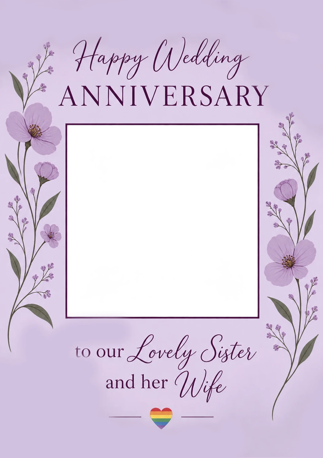 Purple Floral Sister and Her Wife Photo Upload Anniversary Card