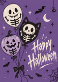 Load image into Gallery viewer, Skeleton Balloon Cat Pumpkin Halloween Card
