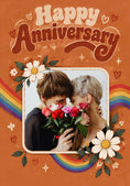 Load image into Gallery viewer, Retro Rainbow Floral Photo Upload Anniversary Card
