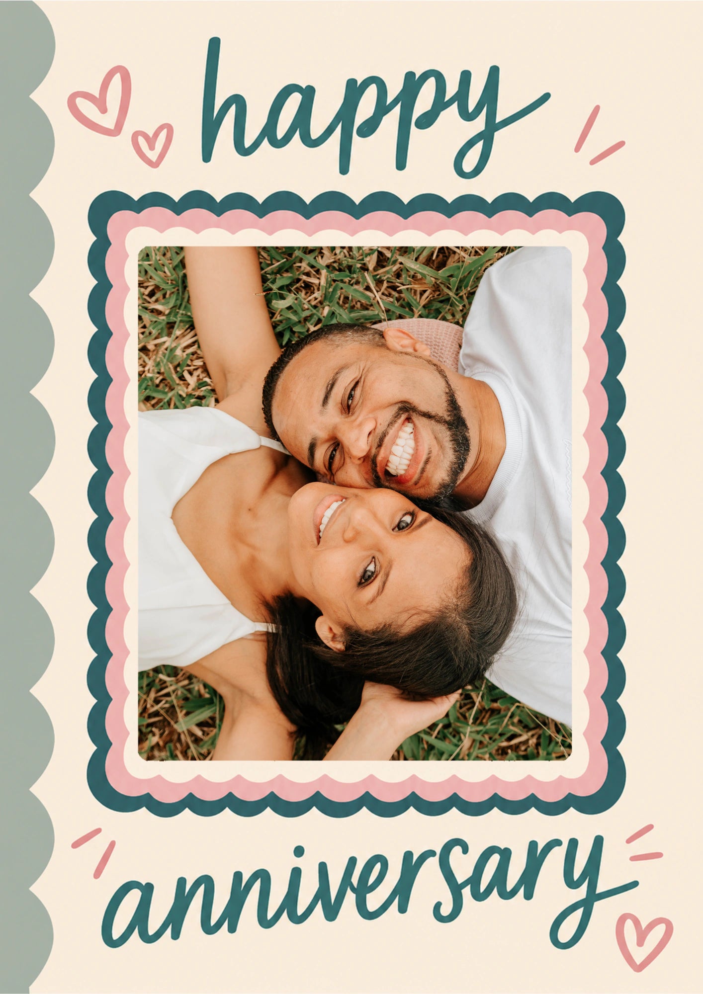 Happy Anniversary Scalloped Frame Photo Upload Anniversary Card